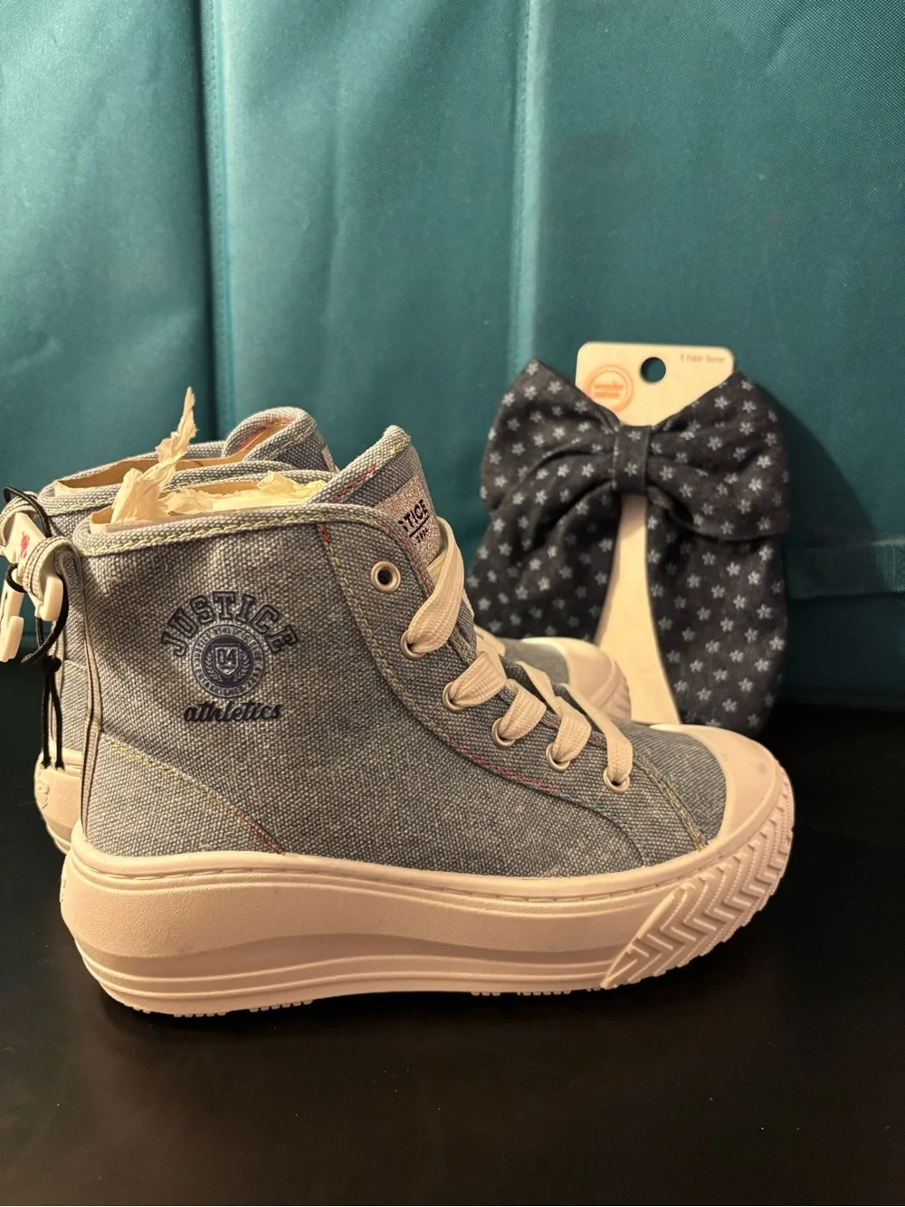 Justice Light Blue High-Top Sneakers with Cream Soles